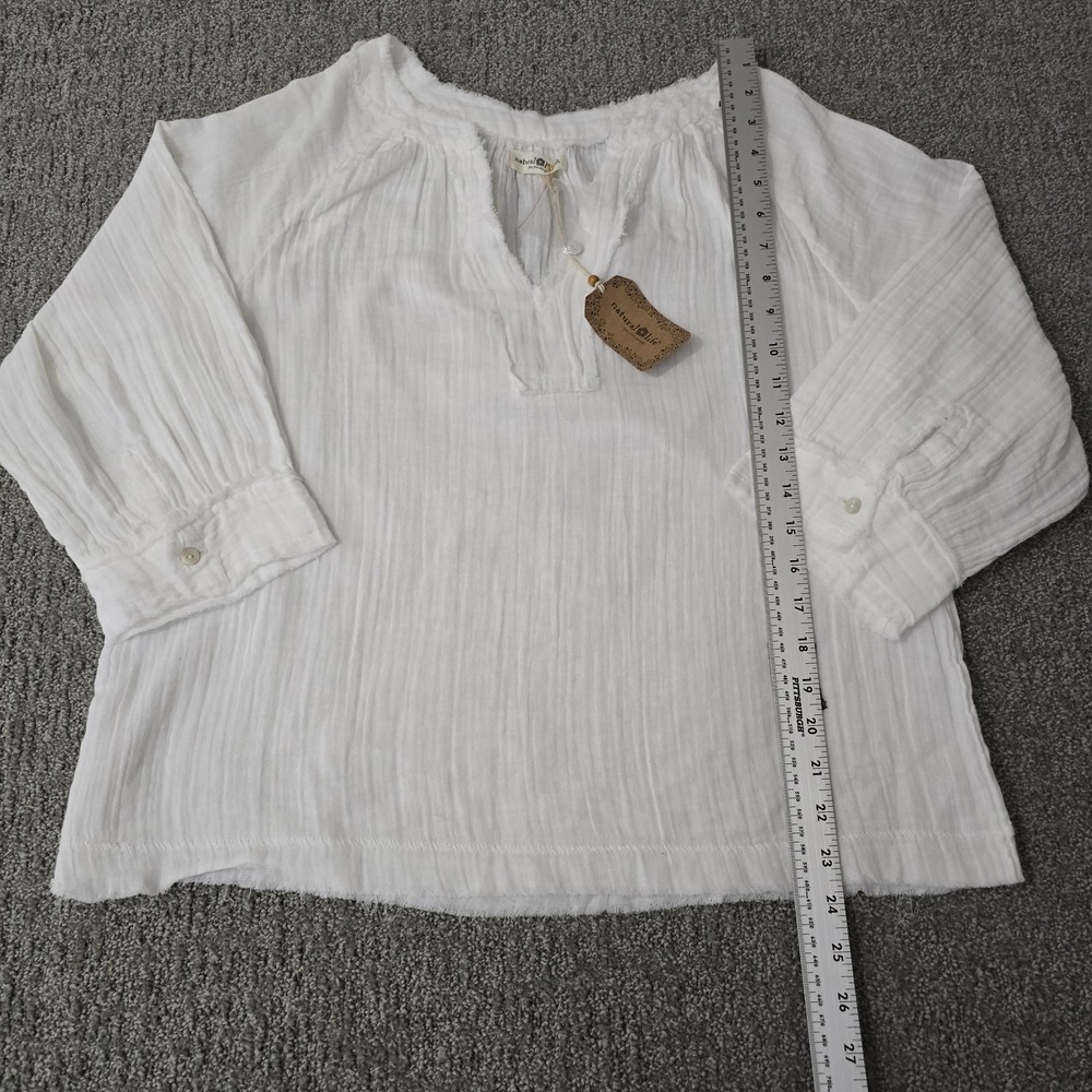 Natural Life M White Cotton Gauze Peasant Blouse NWT Boho Coastal Cottagecore - Picture 4 of 6